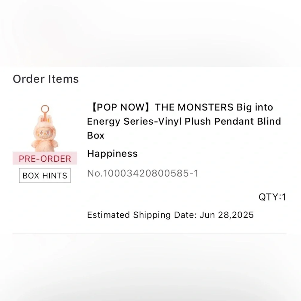 1 Labubu Blind Box-Pop Mart Big into Energy Figure- Happiness